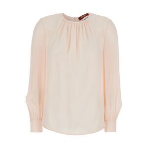 Maxmara Studio Women Pink Round Neck Blouse With Ruffle Detail In Silk Woman